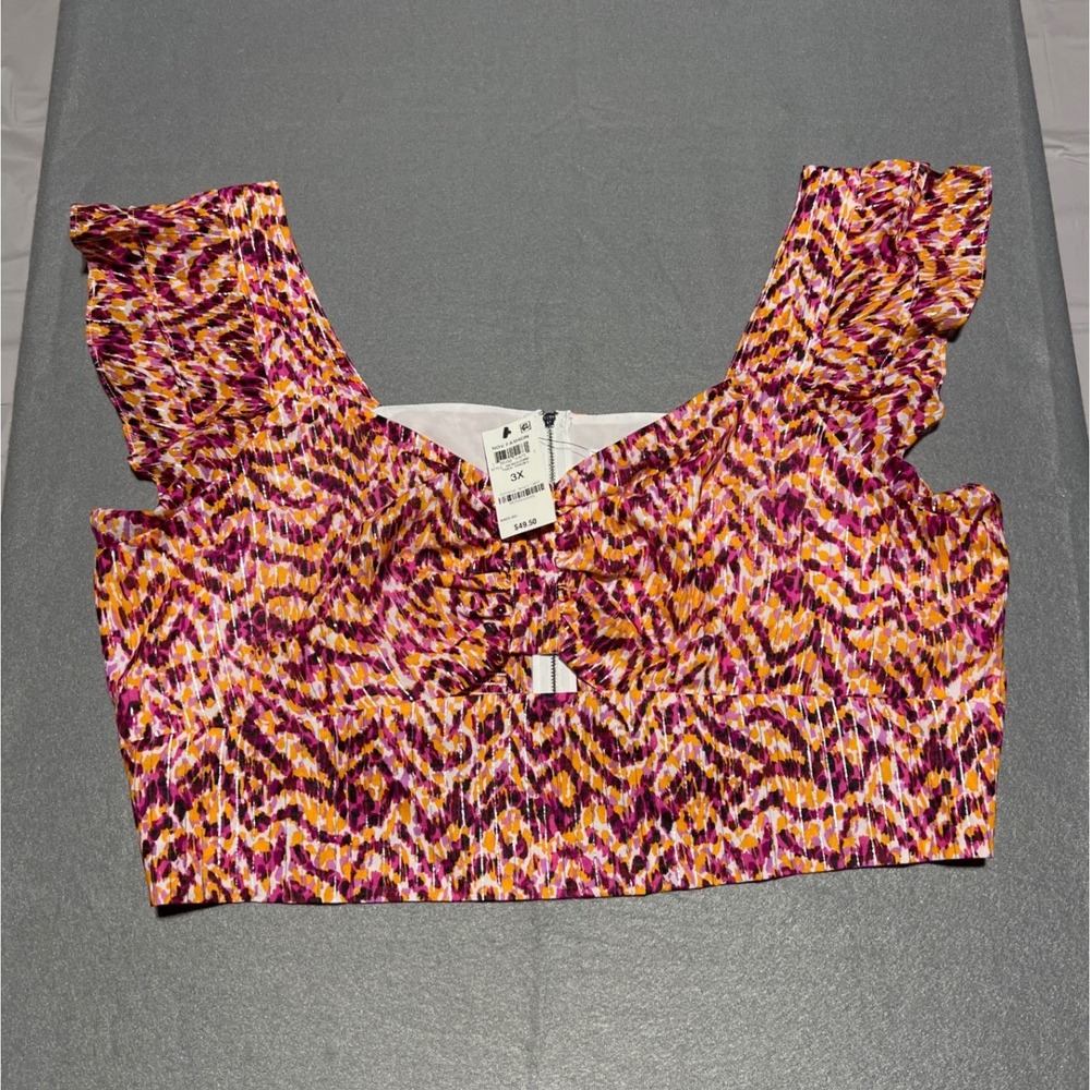 Bar III Plus Tiger Tracks Metallic Animal Print Ruffle Crop Top 3X 100160825WM